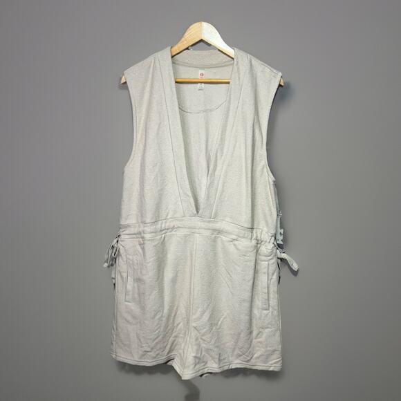 Mono B Romper Women’s 1XL Beige Sleeveless Cotton Blend Drawstring Waist Pockets - Picture 1 of 7
